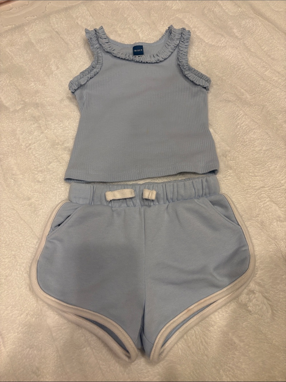 OLD NAVY Light Blue Ribbed Tank & Shorts Set 18-24 months